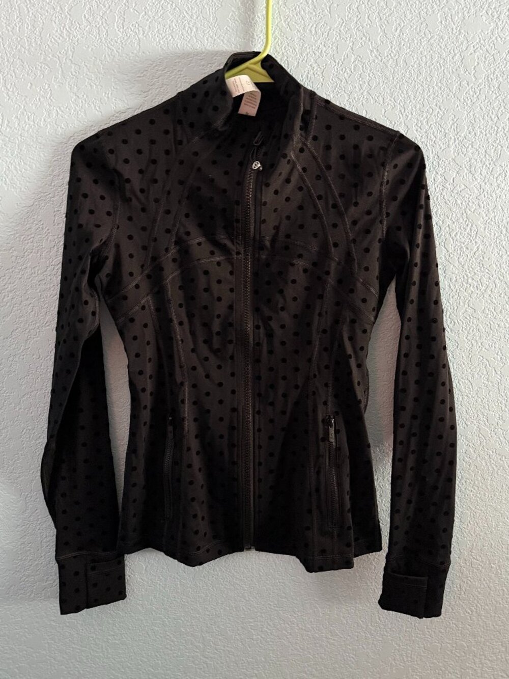 Black Flocked Polka Dot Activewear Jacket Size 4